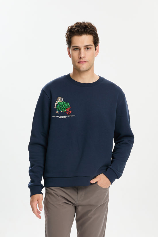 Lacivert Harvest Nakışlı Sweatshirt