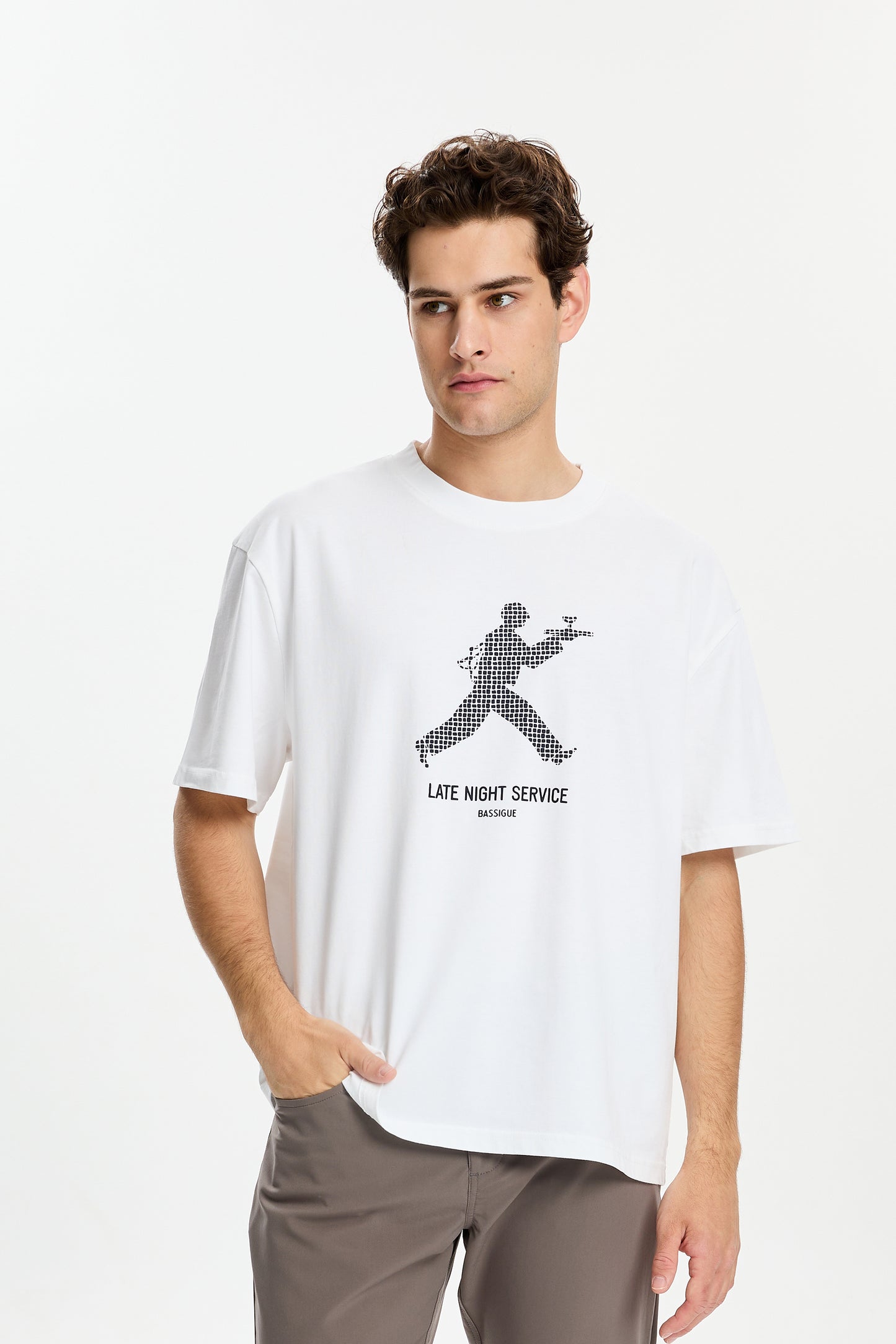 Beyaz Late Night Baskılı T-Shirt