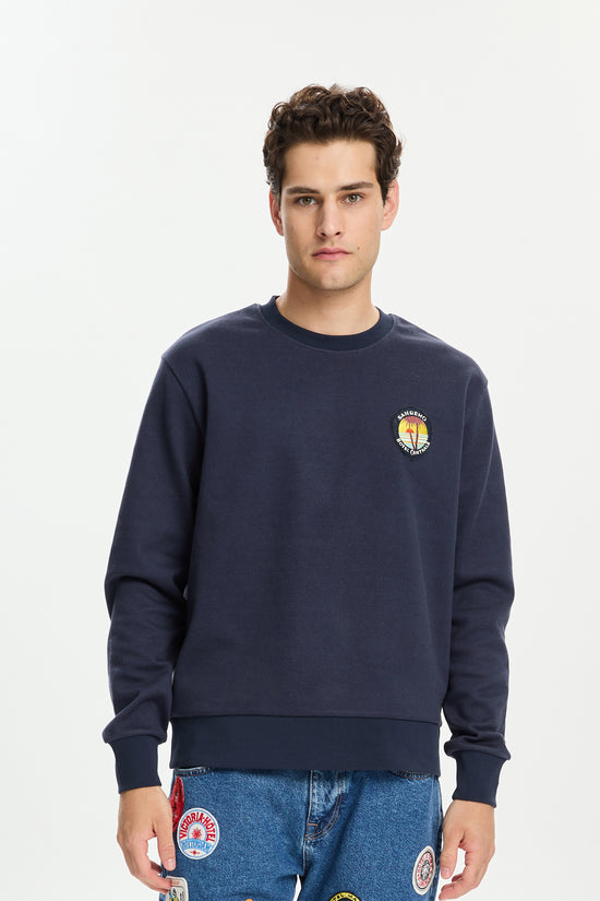 Lacivert San Remo Nakışlı Yuvarlak Yaka Sweatshirt