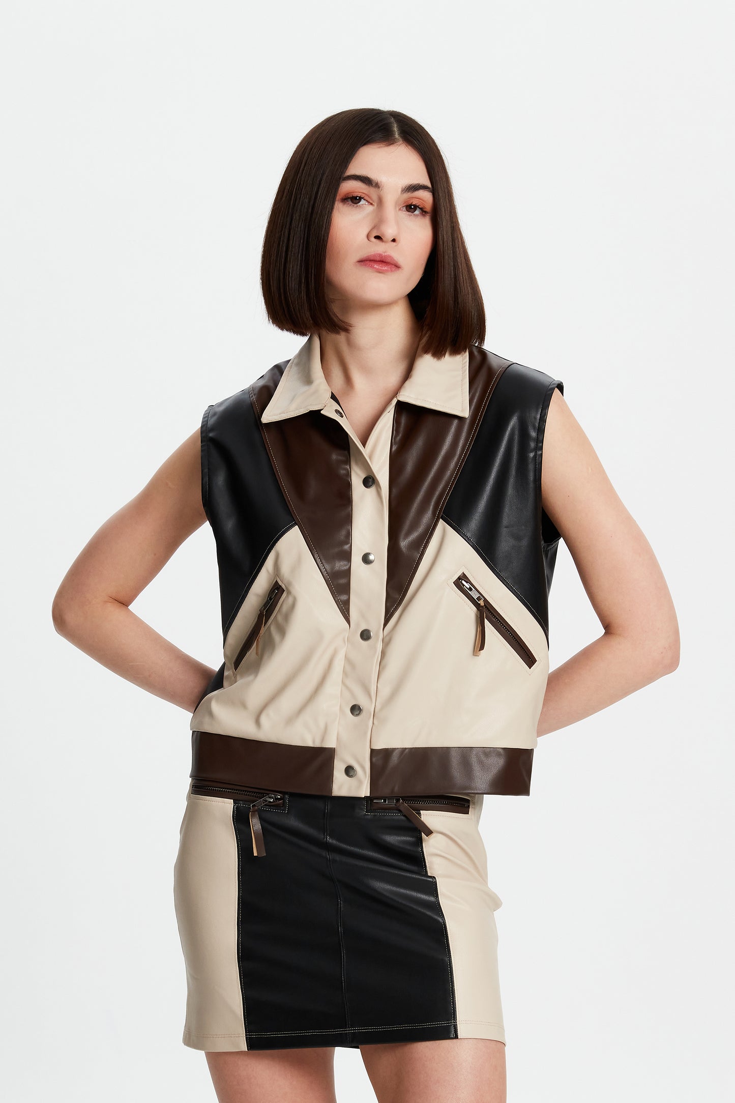 Patchwork Faux-Leather Vest