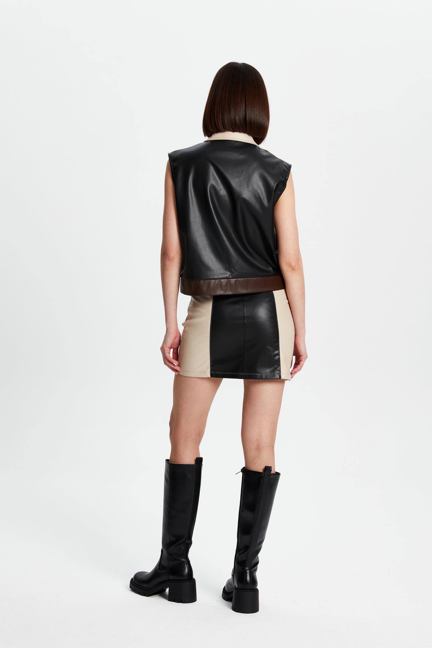 Patchwork Faux-Leather Vest