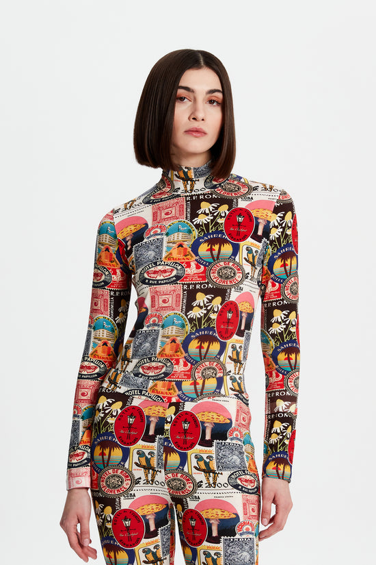 Postcard Printed Turtleneck T-shirt