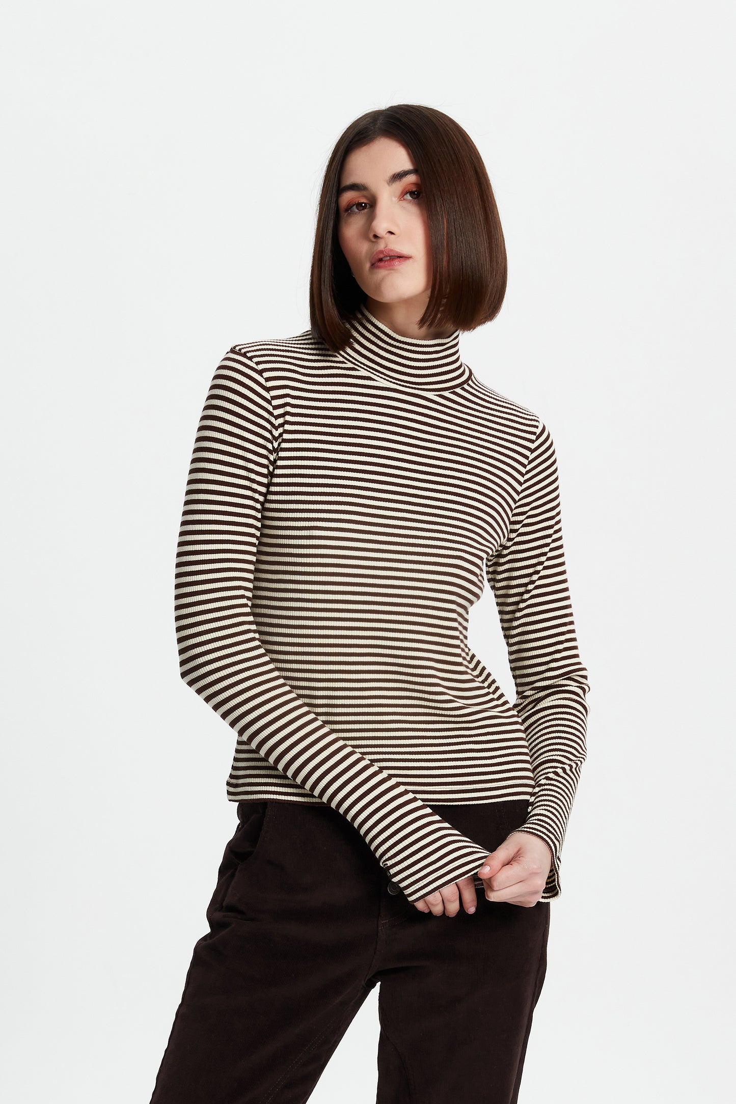 Ribbed Turtleneck Long Sleeve T-Shirt