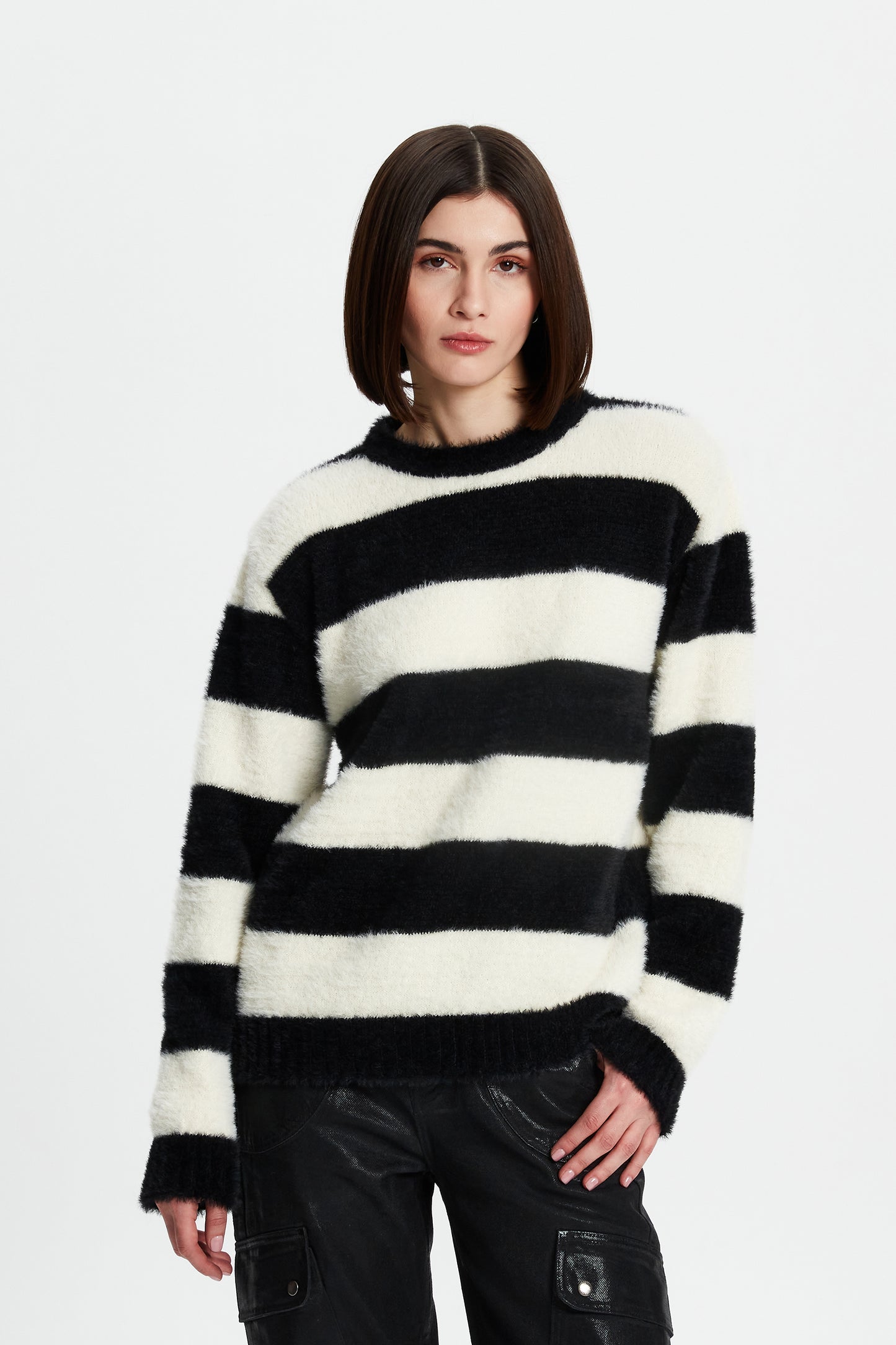 Striped Fuzzy Oversized Sweater