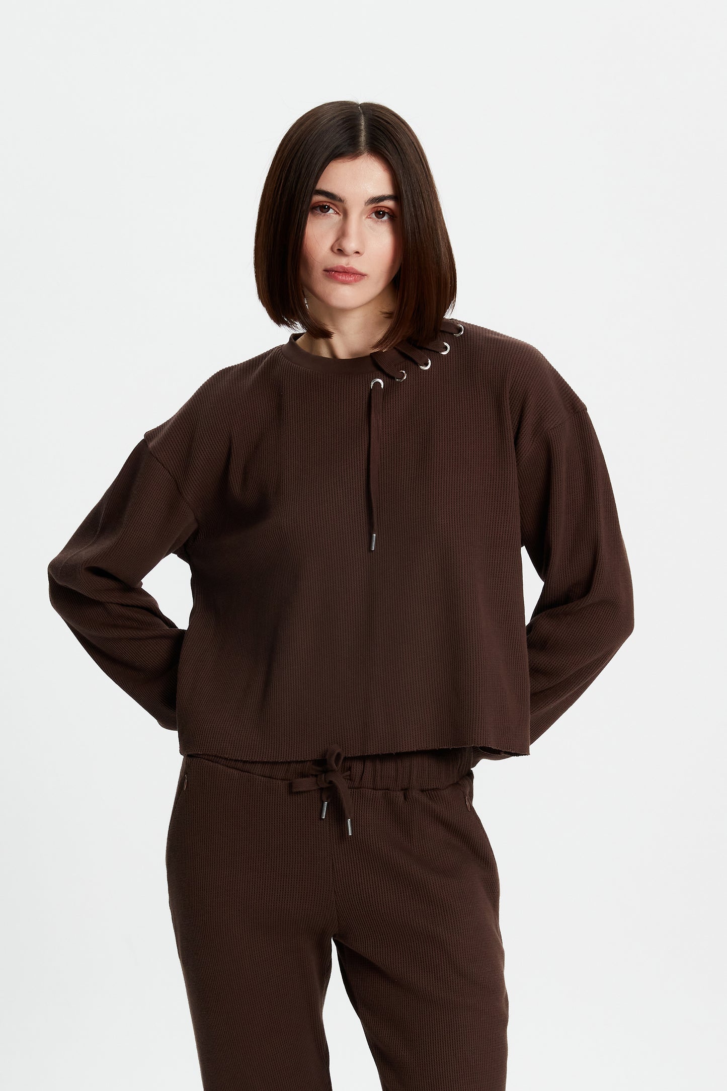 Kahverengi Waffle Sweatshirt