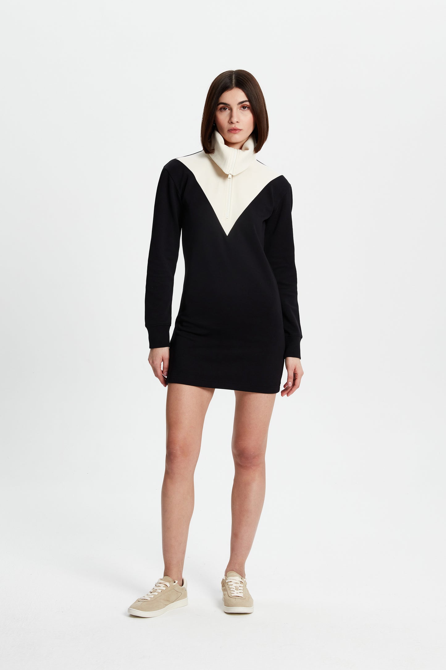 Mini Zip-Neck Sweater Dress