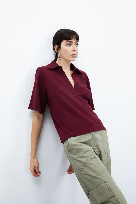 Daisy Polo with Soulder Pads - Tawny Port